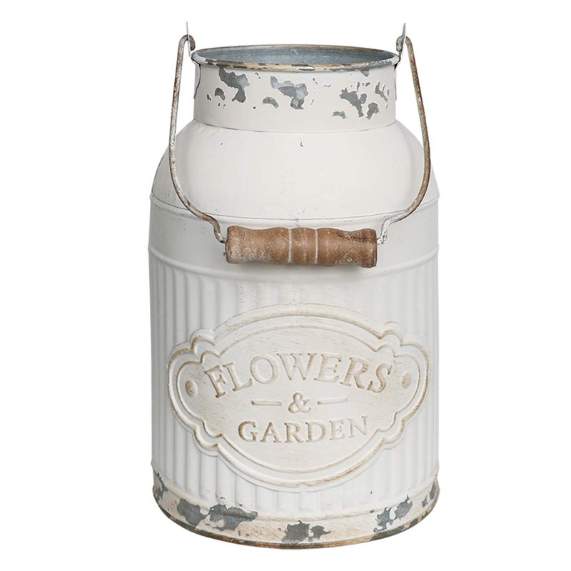 Yoillione Milk Jug Vase White Farmhouse Vase Decor  Country Vase Metal Flower Vase Rustic Jug for Artificial Flowers  Cream Pitcher Vase Vintage Shabby Chic Vase  French Bucket with Handle - Image 1